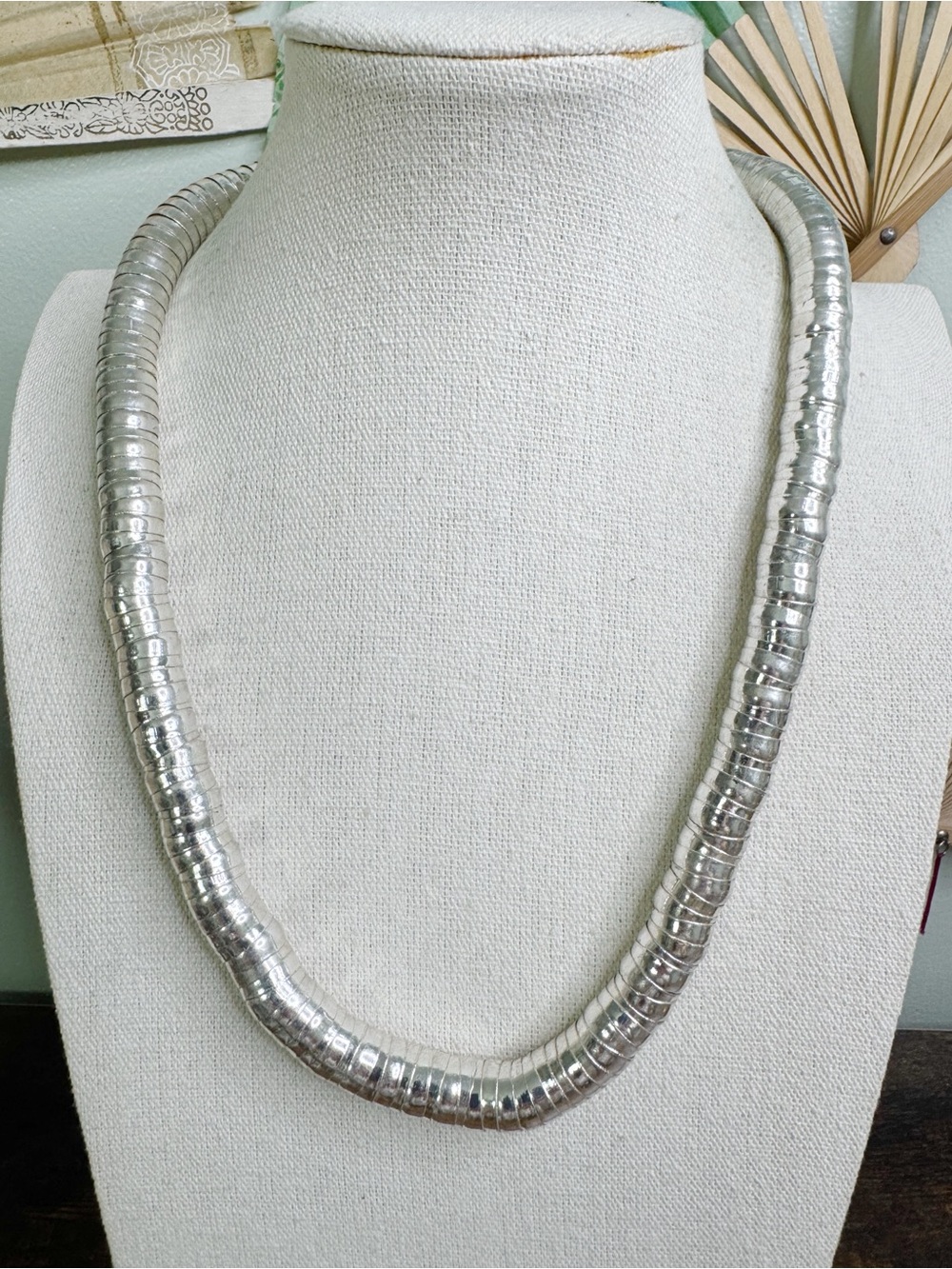 Silver Heishi Disc Necklace - Women Brutalist Bold Statement Jewelry